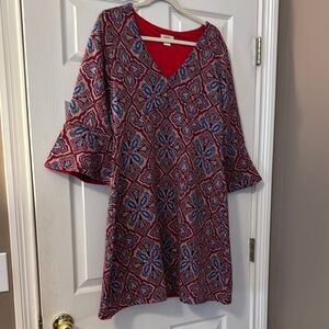 Anthropologie Maeve Geometric Patterned Red and Blue Dress